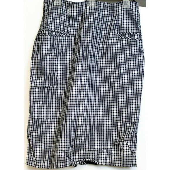 Cygne Design Navy White Plaid Lined Business Skirt Womens 14 Slash Pockets Zip - Picture 1 of 8